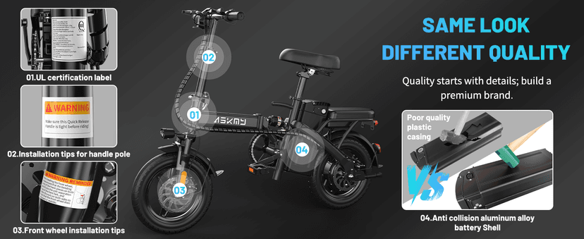 Foldable Electric Bike for Adults and Teens, 700W Peak Motor Ebike with 30-60 Miles PAS Range, 14" Folding Mini E Bike for Commute, Electric Bicycle with 48V Removable Battery