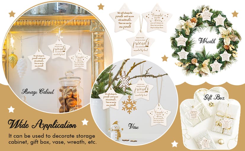 CHENGU Christmas Friends Ornament Ceramic Star Shaped Ornament High School College Hanging Sign Decoration Tree Ornament Good Friends are Like Stars Tags Crafts with Box for Classmate Friends (3 Pieces)