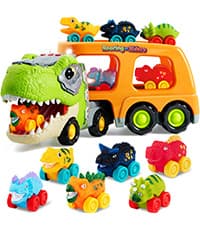 JOYIN 13 in 1 Dinosaur Toys for Kids 3-5, Dinosaur Truck with 12 Pull Back Cars, Birthday Gifts Toys for 3 4 5+ Year Old Boy, Transport Carrier Truck for Toddlers, Christmas Great Gifts for Grandkids