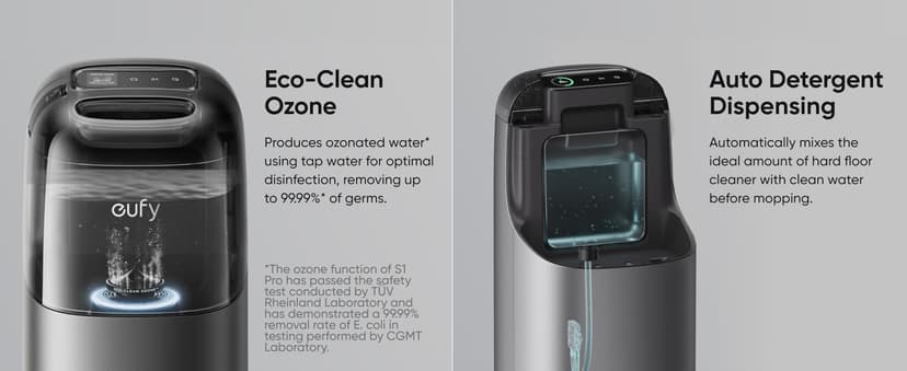 eufy Robot Vacuum Omni S1 Pro, HydroJet System with Roller Mop, Robot Vacuum and Mop Combos, Eco-Clean Ozone, Incrediable Suction, Obstacle Avoidance, Auto Mop Washing & Drying, Self-Emptying