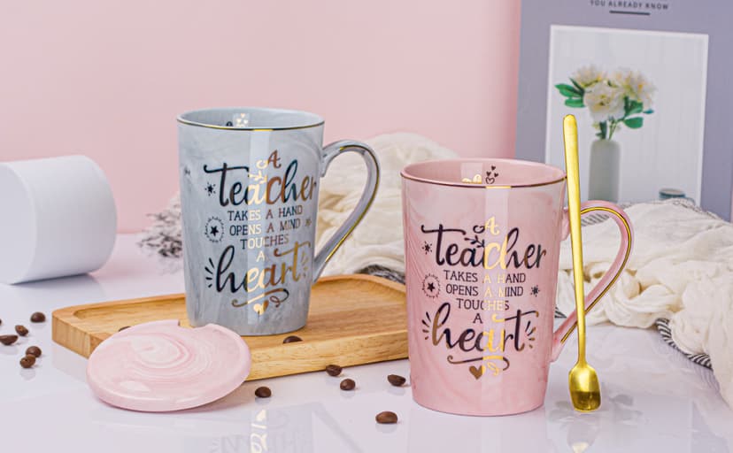 Unique Teacher Appreciation Gifts for Women - Best Teachers Christmas Mug for Teachers from Student, 14Oz Pink Marble Ceramic Gold Print Teacher Cup, Birthday Retirement Graduation, Nice Gift Boxed