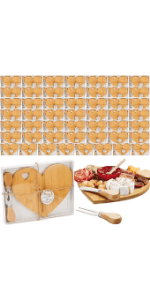 Patelai 12 Set Bridal Shower Favor Heart Cheese Board Cheese Knives Wood Mini Charcuterie Board Thank You Gift Box for Guest Bridal Baby Shower Prize Wedding Birthday Valentines (Acacia Color)