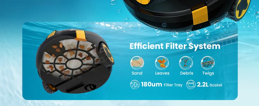 Robotic Pool Cleaner, Cordless Pool Vacuum for Above Ground & Inground Flat Pools with Dual Motors, 130 Min Runtime, Auto-Parking, Powerful Pool Vacuum Robot for Up to 1200 Sq.Ft (Black-Orange)