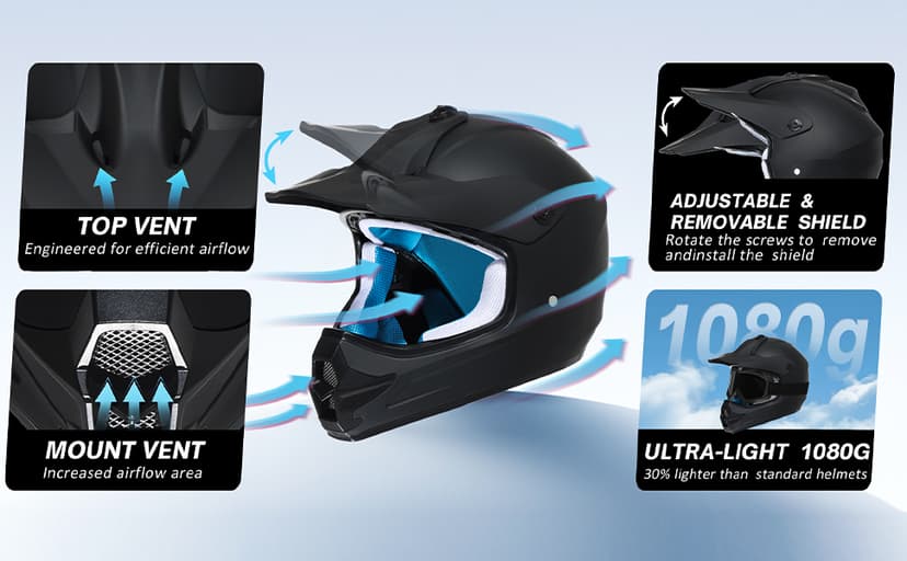 Youth Dirt Bike Helmet DOT Certified - Full Face Motorcycle Helmet for Off-Road, ATV, Street Riding, Includes Adjustable Goggles & Protective Gloves