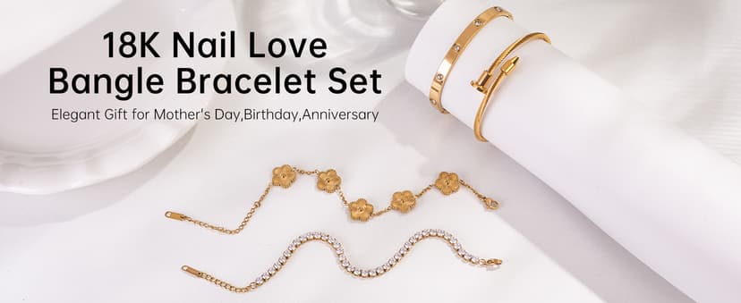 18K Gold Plated Bangle Bracelet Set for Women Stackable Lucky Floral Adjustable Tennis Bracelet Non Tarnish Gift Jewelry for Christmas Valentines Birthday Mother's Day B0FH8ZYLJL