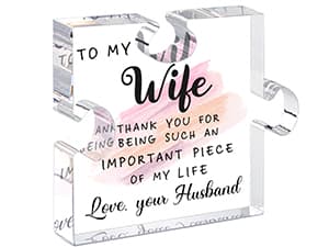 LukieJac Gifts for Wife - Romantic Gifts for Her Acrylic Puzzle Piece Plaque for Wife Birthday, Wedding Anniversary, Valentines Day, Mothers Day Presents Home Desk Decor - 4.7 x 3.9 Inch