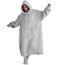 Bedsure Blanket Hoodie, Wearable Blanket for Adults & Kids as Gifts for Women Men, Birthday Gifts for Women Mom Girl Sherpa Oversized Hoodie, Grey, Standard