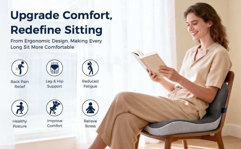 Seat Cushion, Office Chair Cushions for Tailbone Relief, Seat Cushions for Office Chair with L-Shaped Ergonomic Design & Adjustable Strap, Memory Foam Chair Cushion for Long Sitting Worker(Black Gray)