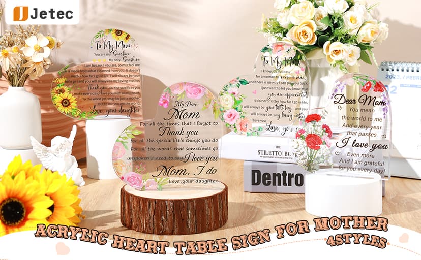 Jetec Mothers Day Gifts Acrylic Mom Birthday Sign Plaque Presents from Daughter Son Grateful Birthday Christmas Valentines Gifts, 5.91 x 5.91 x 0.55 Inches(to My Mother)