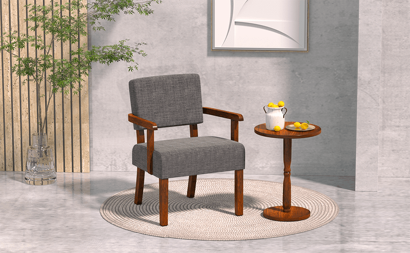 FAGAGA Accent Chair Set of 2 with Table, Living Room Chairs with Soft Seat and Armrests for Living Room Bedroom Reading Room Waiting Room, Grey (AC01)