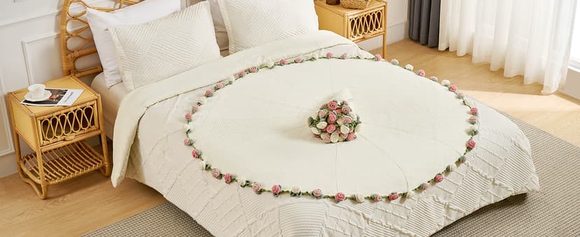 Crochet Flower Bouquet Throw Blanket, Handmade Knitted Blanket with Rose Flowers, Cute Romantic Gift for Her Girlfriend Mom Mother’s Day Valentine Wedding Anniversary Birthday, Pink and White B0FDK649NZ