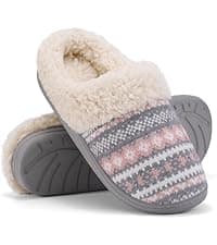 Evshine Women's Fuzzy Slippers Cross Band Memory Foam House Slippers Open Toe