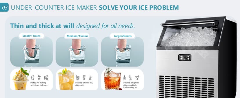 EUHOMY Commercial Ice Maker Machine, 200lbs Daily Output, Under Counter ice Machine with 65lbs Ice Storage Capacity, Perfect for Home/Bar/Restaurant/Outdoor Activities(Stainless Steel)