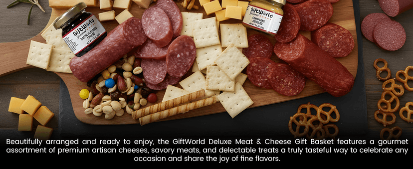 Deluxe Meat and Cheese Gift Basket – Gourmet Charcuterie Assortment Charcuterie Food Items, Meat Cheese Assortment, Food Gifts for Men, Tailgating, Business, Congratulations, Care Packages, Thanksgiving and Christmas Gifts - 11-item Bundle