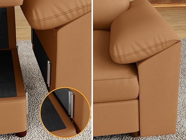 EASE MOOSE Brown Faux Leather Sectional Sofa,Leather Sectional Couch with Deep Seat,Extra Large U Shaped Couch,Oversized Modular Modern Scratch Resistant Sofas