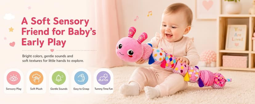 KMUYSL Baby Toys 0-6 6-12 Months, Sensory Music Animal Stuffed Toy for 0 1 2 3 4 5 6+ Months, Plush Toy with Crinkle and Rattles for Infant Newborn, Tummy Time Toys Gifts for 0-3-6-12 Month