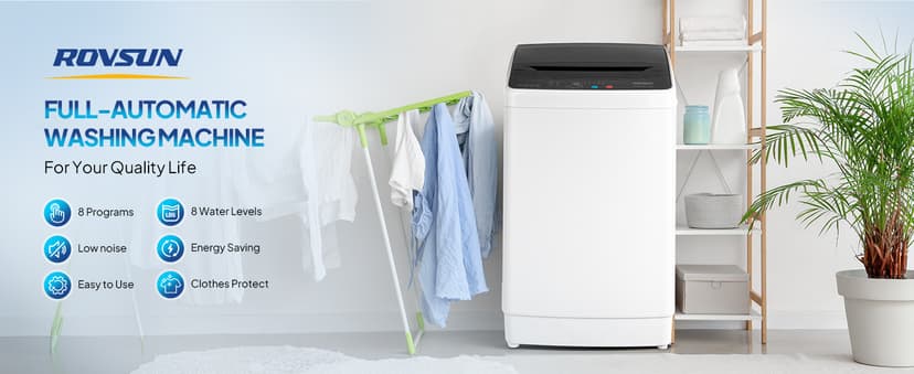 ROVSUN 30LBS Washing Machine, Full-Automatic Portable Washer with Stainless Steel Drum, Electric Laundry Machine, Washer and Spin Dryer Combo with Drain Pump for Home, Apartment