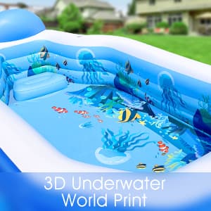 Inflatable Pool with Canopy, Large Inflatable Swimming Pool for Kids,Adult, Blow Up Pools with Seats,Backrest.Durable Thickened Inflatable Family Pools for Backyard,118"x75"x22"-Dark Blue