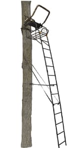 Muddy 2-Person Ladder Tree Stand for Deer Hunting, The Partner, 17' Tall, Black - Adjustable Climbing Treestand with Platform, Straps and Safety Harness for Shooting
