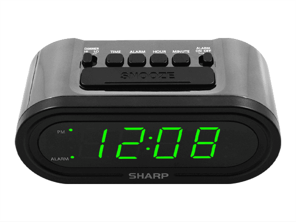 Sharp Digital Alarm with AccuSet - Automatic Smart Clock, Never Needs Setting (Midnight Black-White LED)