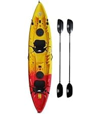 Brooklyn 12.5 Tandem Sit-On-Top Fishing Kayak by BKC, 2–3 Person Kayak with Padded Seats, Paddles, 6 Rod Holders, 600 lb Capacity, Motor-Ready