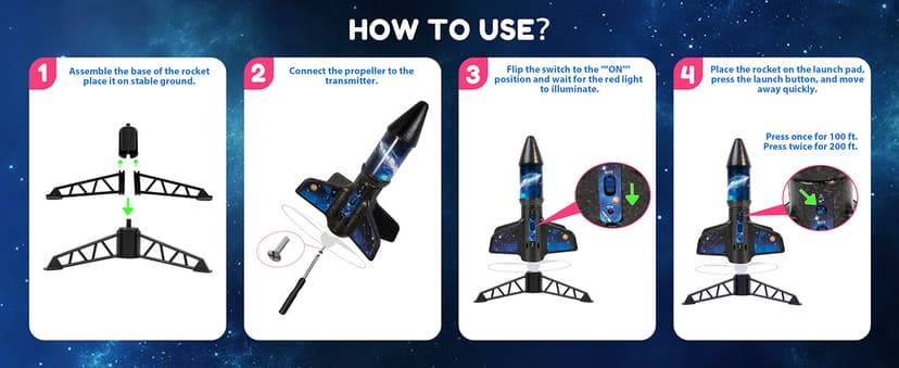 Rocket Launcher for Kids -200 Feet of Flight Altitude, Auto Electric Rocket Toys with Safe Parachute, Outdoor Summer Yard Toys Christmas Birthday Gifts for Boys & Girls Age 6 7 9 10 12 8-13 Years Old