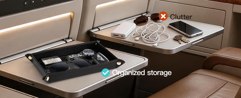 Travel Valet Tray for Keys, Wallet, Watch, Phone and Glasses, Nightstand Dresser Desk Entryway Organizer for Men and Women VLANDO Valet Tray for Men, Foldable PU Leather Catchall Tray, Black B0H5VHQ9Q9