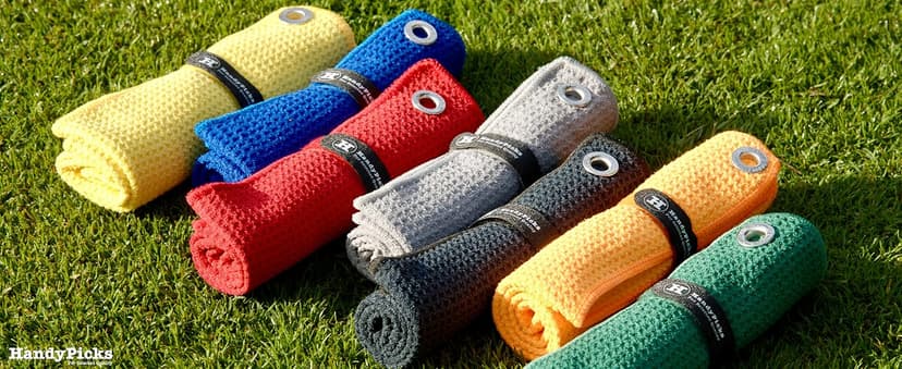 Handy Picks Microfiber Golf Towel (16" X 16") with Carabiner Clip, Waffle Pattern Golf Towel Hook and Loop Fastener - The Convenient Golf Cleaning Towel