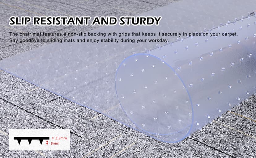 Chair Mat for Carpet, SALLOUS 46" x 60" Office Chair Mat for Carpeted Floors, Heavy Duty Vinyl Floor Mat with Grips, Floor Protector Computer Desk Mat for Home Office (Clear, Rectangular)