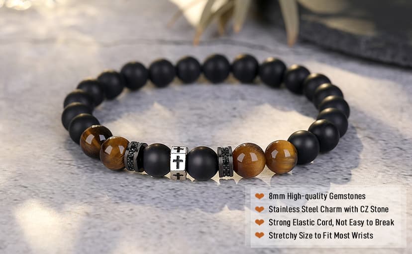 TONY & SANDY Christian Gift for Him Christmas Teens Adults Men Cross Bracelet Son Grandson Birthday Graduation Easter Religious Gifts for Men B0CSD447WM