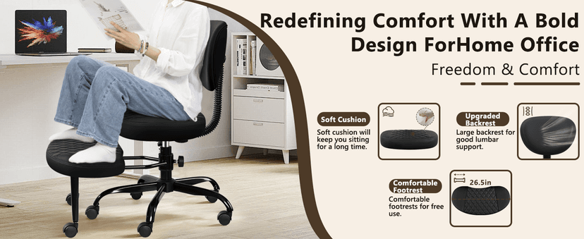 AtHope Ergonomic Cross Legged Office Chair with Wheels - Adjustable Height for Meditation, ADHD Desk & Yoga - Wide Criss Cross Design with Lumbar Support, Kneeling Chair - Black
