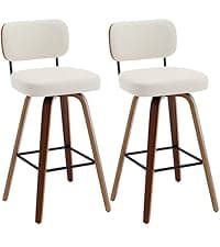 Bekrvio Swivel Counter Height Bar Stools Set of 3, Faux Leather Kitchen Stools Upholstered Barstools with Back, Walnut Wood Legs, Mid Century Island Chairs Counter Stools, 26" Seat Height, White