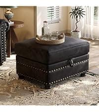 ONBRILL Faux Leather Sofa, 84 Inches Nailhead Trim Couch for Living Room, Mid-Century Modern Deep Seat Sofa with Rolled Arms, Classic 3 Seater Couch for Apartment, Office, Brown