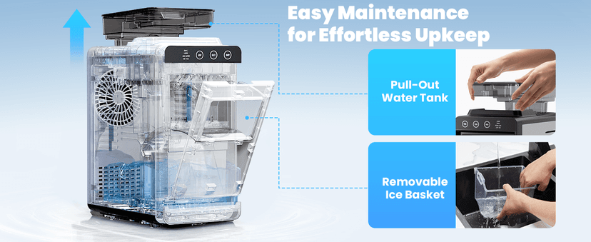 Kismile Countertop Ice Maker, Portable Ice Maker Machine 26lbs/24H, Dual Water Tank Design, Small & Large Bullet Ice, Self-Cleaning, Internal Lighting for Home Kitchen, Office & RV