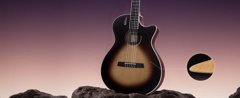 Rosen V1 Hybrid Acoustic Guitar for Beginners Adults Patented Body with Solid Spruce Top & Soft Touch Strings Thin Neck & Open Pore Matte 40 Inch,Black