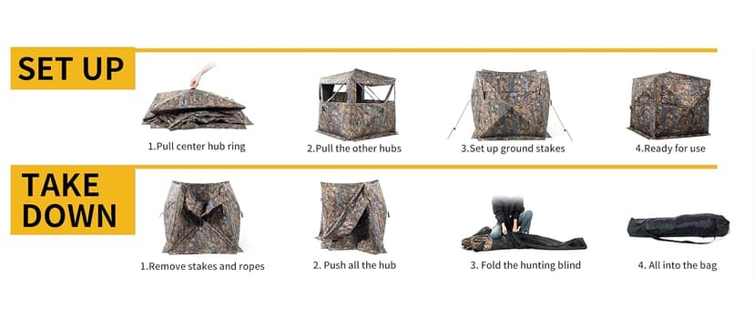 FUNHORUN Hunting Blind 270/360 Degree See Through Ground Blind with Carrying Bag, 2/3/4 Person Pop Up Camouflage Tent Portable Concealed Shelter