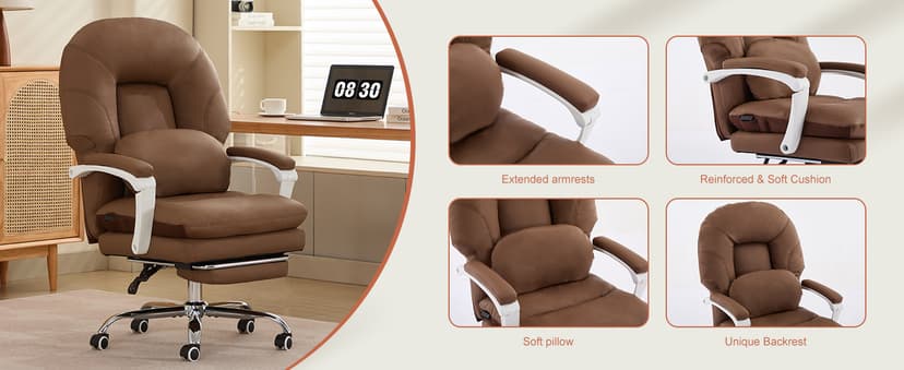 Ergonomic Office Chair for Big and Tall with Lumbar Support,Brown PU Leather High Back Executive Chair with Sedentary Vibration Reminder,Foot Rest,Reclining Function for Long Hours of Home Office