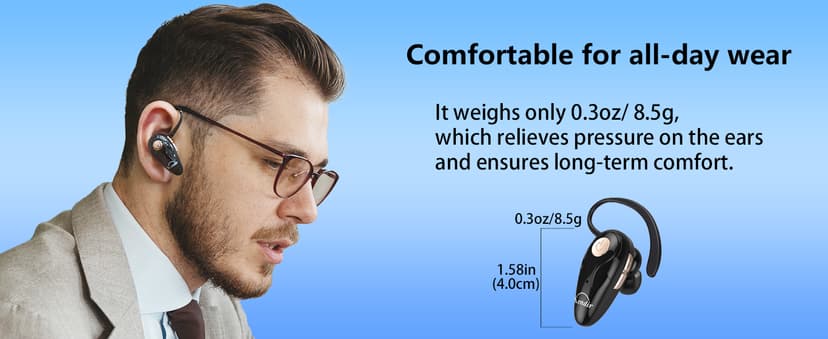 Kendir Bluetooth Headset, V5.0 Ultralight Wireless Headphone Cell Phone Earpiece with Mic Headsetcase,Volume Control, Handsfree Earbud,Compatible with Android/iPhone/Smartphones/Laptop