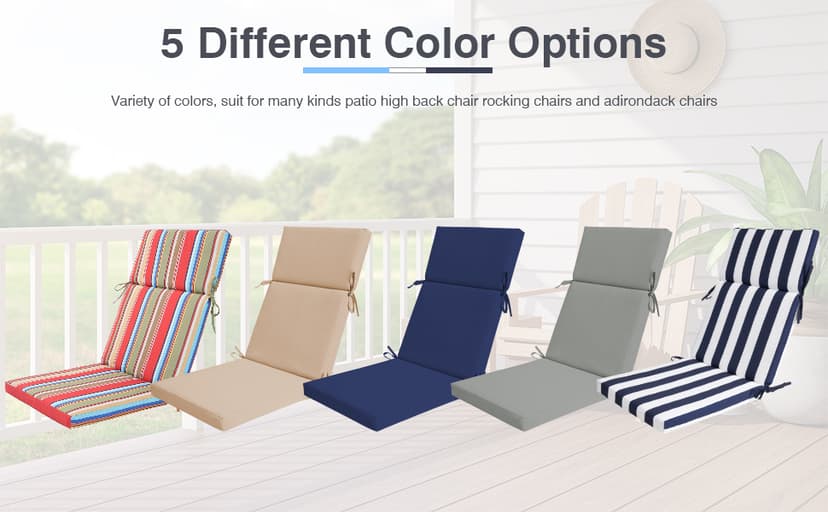 Enipate 2 Pack Outdoor High Back Chair Cushion, Weather Resistant Adirondack Rocking Chair Cushions, Patio Chair Seat Cushions