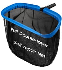 Upgraded Self-Repair Pool Net, Pool & Pond Cleaning Skimmer with Heavy Duty Nylon Net - Fine Mesh, Aluminum Frame, Deep Trash Bag for Above Ground & In-ground Pools, Leaf Skimmer Rake Net(No Pole)