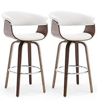 Bekrvio Swivel Counter Height Bar Stools Set of 3, Faux Leather Kitchen Stools Upholstered Barstools with Back, Walnut Wood Legs, Mid Century Island Chairs Counter Stools, 26" Seat Height, White