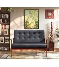 STHOUYN 88” Faux Leather Couch for Living Room, Black Office Couch Small Space, Comfy 3 Seater Couches Leather Sofa with High Backrest (Black)