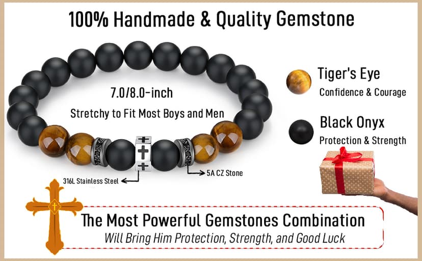 TONY & SANDY Christian Gift for Him Christmas Teens Adults Men Cross Bracelet Son Grandson Birthday Graduation Easter Religious Gifts for Men B0CSD447WM