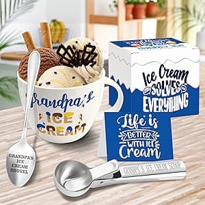 Grandpa Gifts, Grandpa Birthday Gift from Grandkids, Grandpa's Ice Cream Bowl Scoop Shovel Spoon Set, Grandpa’s Ice Cream Gift, Christmas Birthday Grandparents Day Present for Him Man