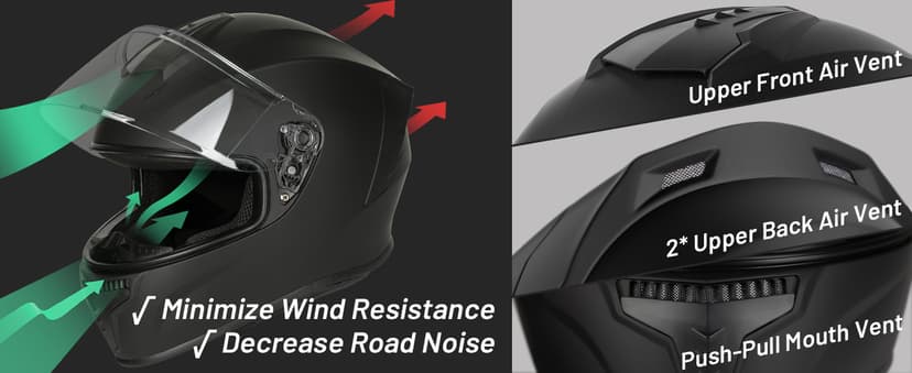 Favoto Full Face Motorcycle Helmet DOT Approved, Cascos Para Motos Snowmobile Dirt Bike Helmet for Adults Men Women, Anti-Fog Film Included, Black, Medium