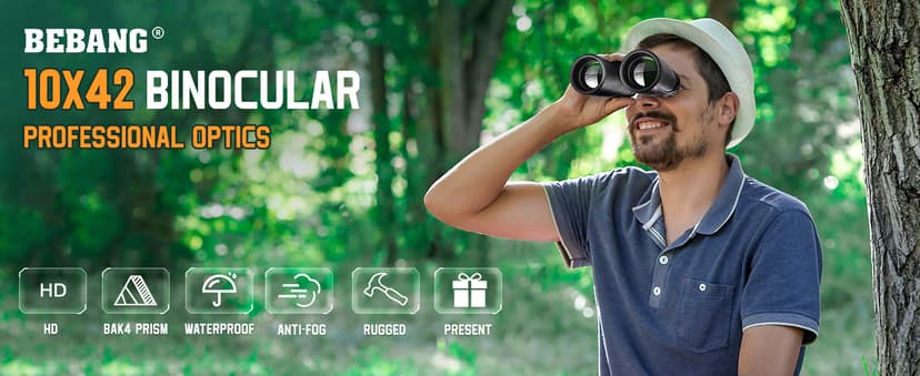 BEBANG Binoculars for Adults 10x42 High Powered Waterproof Binoculars for Bird Watching, Hunting, Travel, Stargazing, Sports, Wildlife, Bright and Clear Range of View