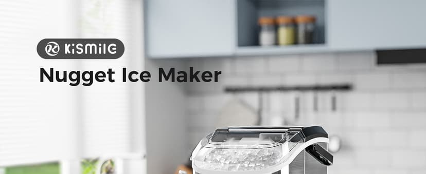 Kismile Nugget Ice Makers Countertop,35Lbs/24H,Portable Sonic Ice Machine with Self-Cleaning,One-Click Operation for Home/Office(Stainless Steels Silver)