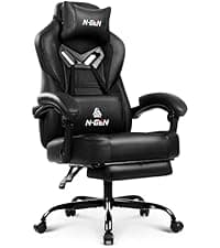 N-GEN GAMING Video Gaming Chair Big and Tall Office Computer Desk Chairs with Ergonomic Lumbar Support High Back Recliner and Footrest for Adults (Black)
