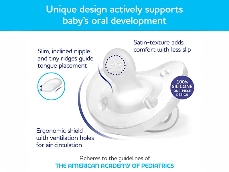 Chicco PhysioForma Silicone Orthondontic Pacifier, 0-6m | 100% Soft Silicone | Supports Breathing & Oral Development | Satin-Textured Nipple | Includes Sterilizing Case | BPA Free | Clear, 4pk