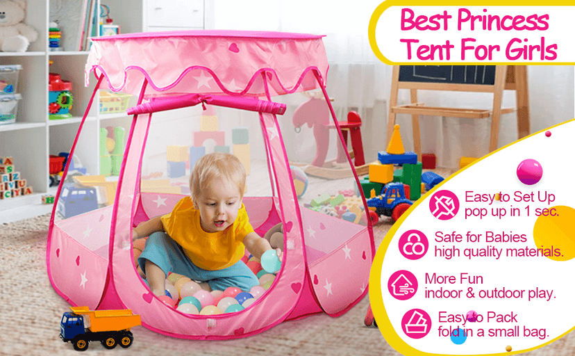 Pop Up Princess Tent with Star Light, Toys for 1 2 3 Year Old Girl Birthday Gift, Ball Pit for 12-18 Months Baby Girl Toys, Toddler Gift, Easy to Pop Up and Assemble(Pink)